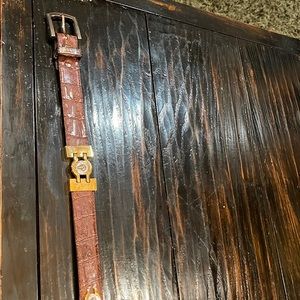 35” length leather snakeskin belt w gold embellishments